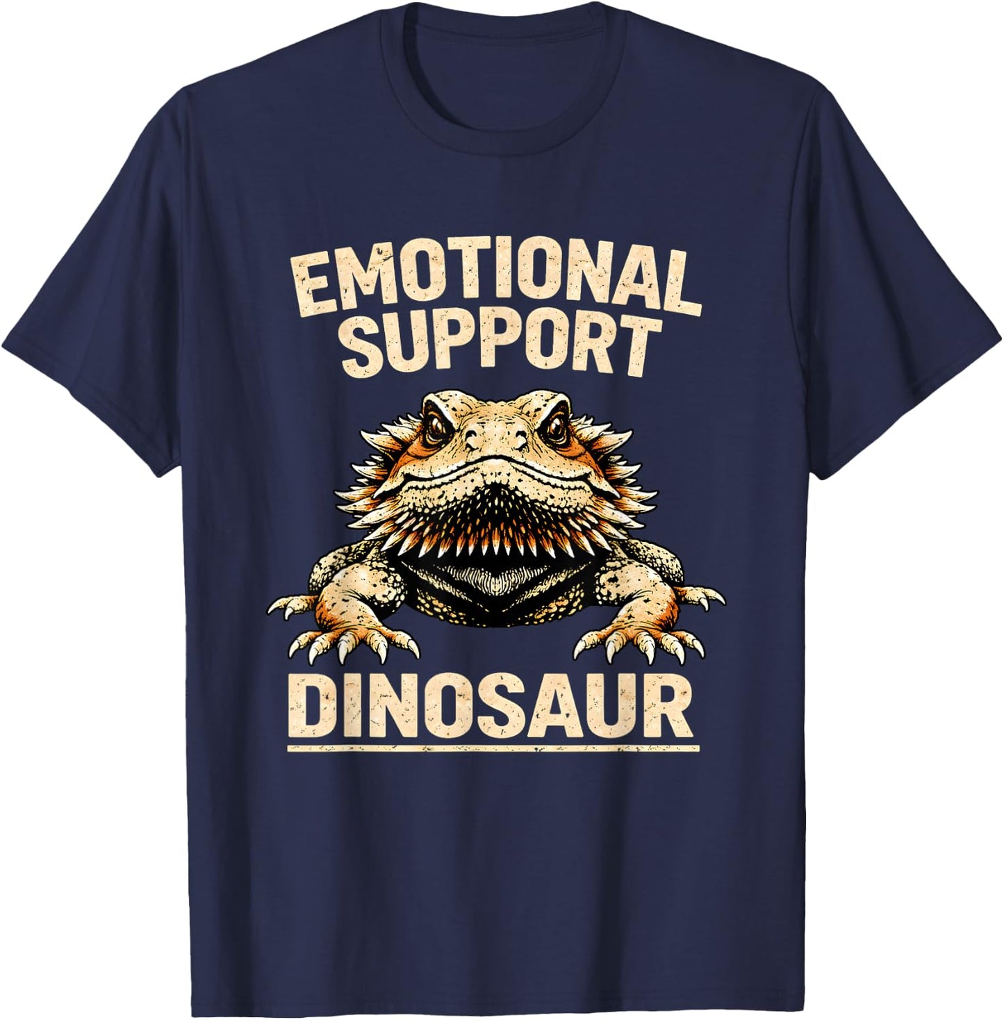 Emotional Support Dinosaur Bearded Dragon Lizard Pet Funny T-Shirt - T-Shirt | Navy