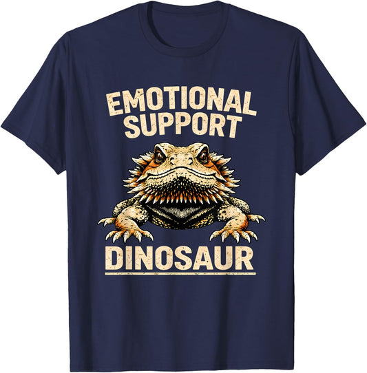 Emotional Support Dinosaur Bearded Dragon Lizard Pet Funny T-Shirt - T-Shirt | Navy