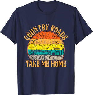 Country Roads Take Me Home Music Fan Vintage Retro , Black, S T-Shirt - T-Shirt | Navy