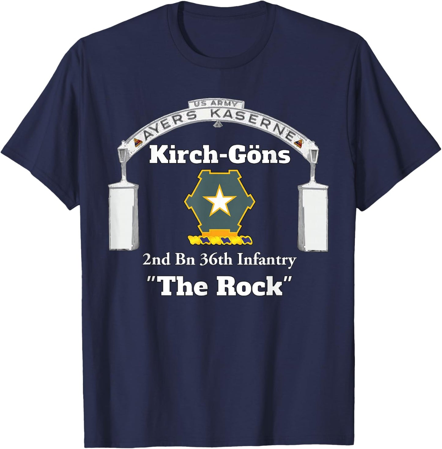 Ayers Kaserne - 2nd Bn 36th Infantry design on front T-Shirt - T-Shirt | Navy