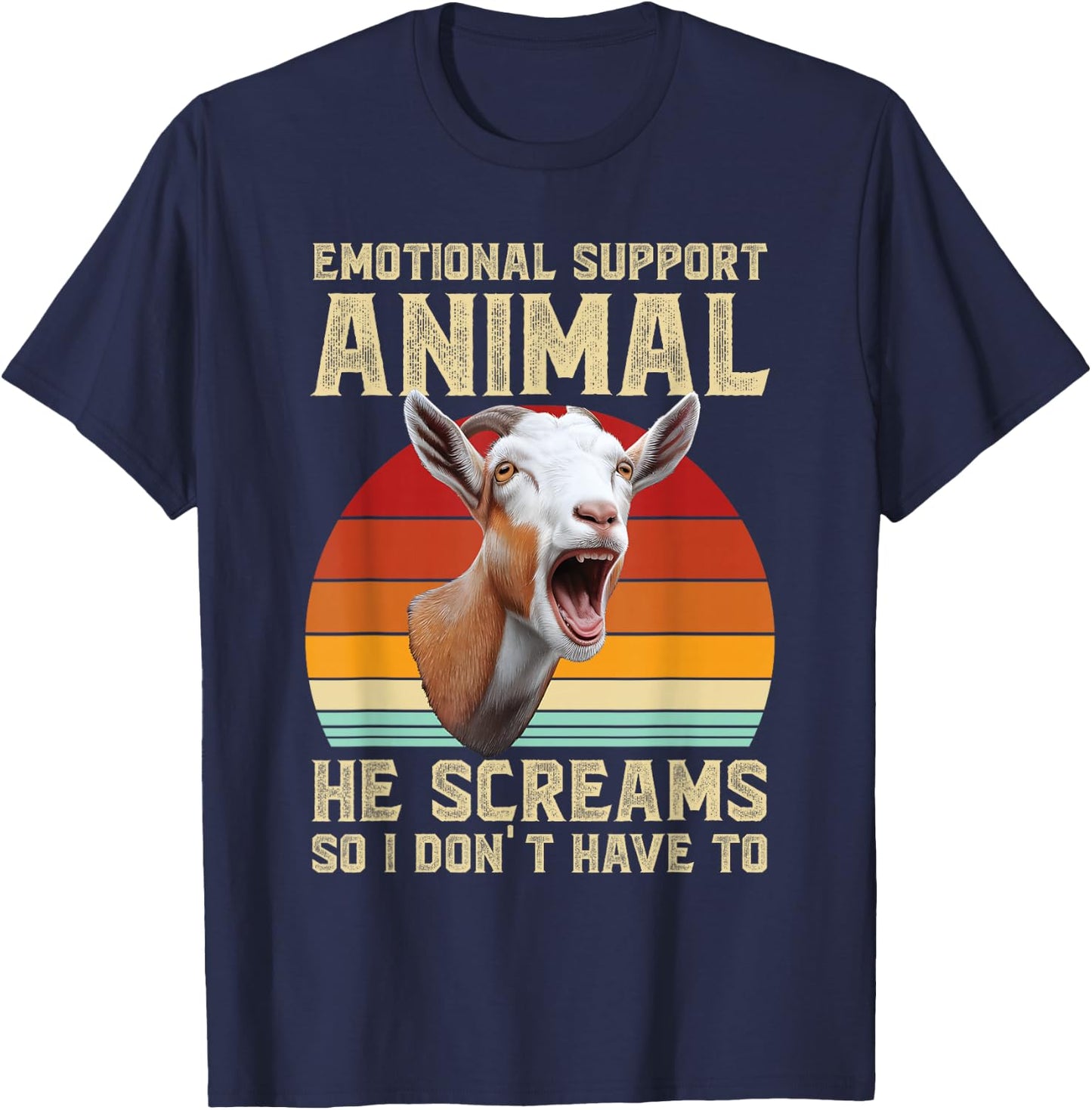 Goat Lover Emotional Support Animal Screaming Goat Retro T-Shirt - T-Shirt | Navy