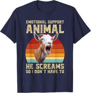 Goat Lover Emotional Support Animal Screaming Goat Retro T-Shirt - T-Shirt | Navy