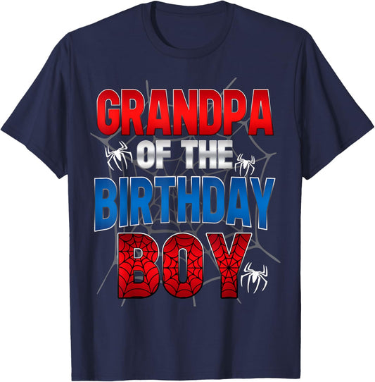 Grandpa Of The Birthday Boy Shirt Matching Family Spider Web T-Shirt - T-Shirt | Navy