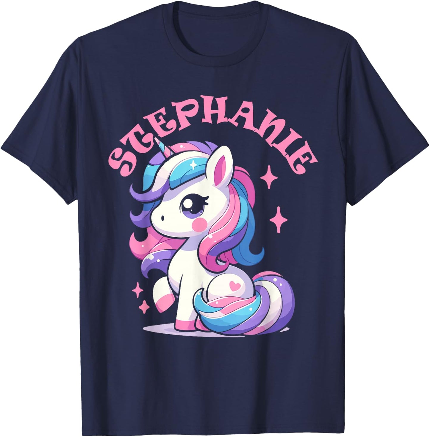 Stephanie Cute Unicorn Design for Girls Name Stephanie T-Shirt - T-Shirt | Navy