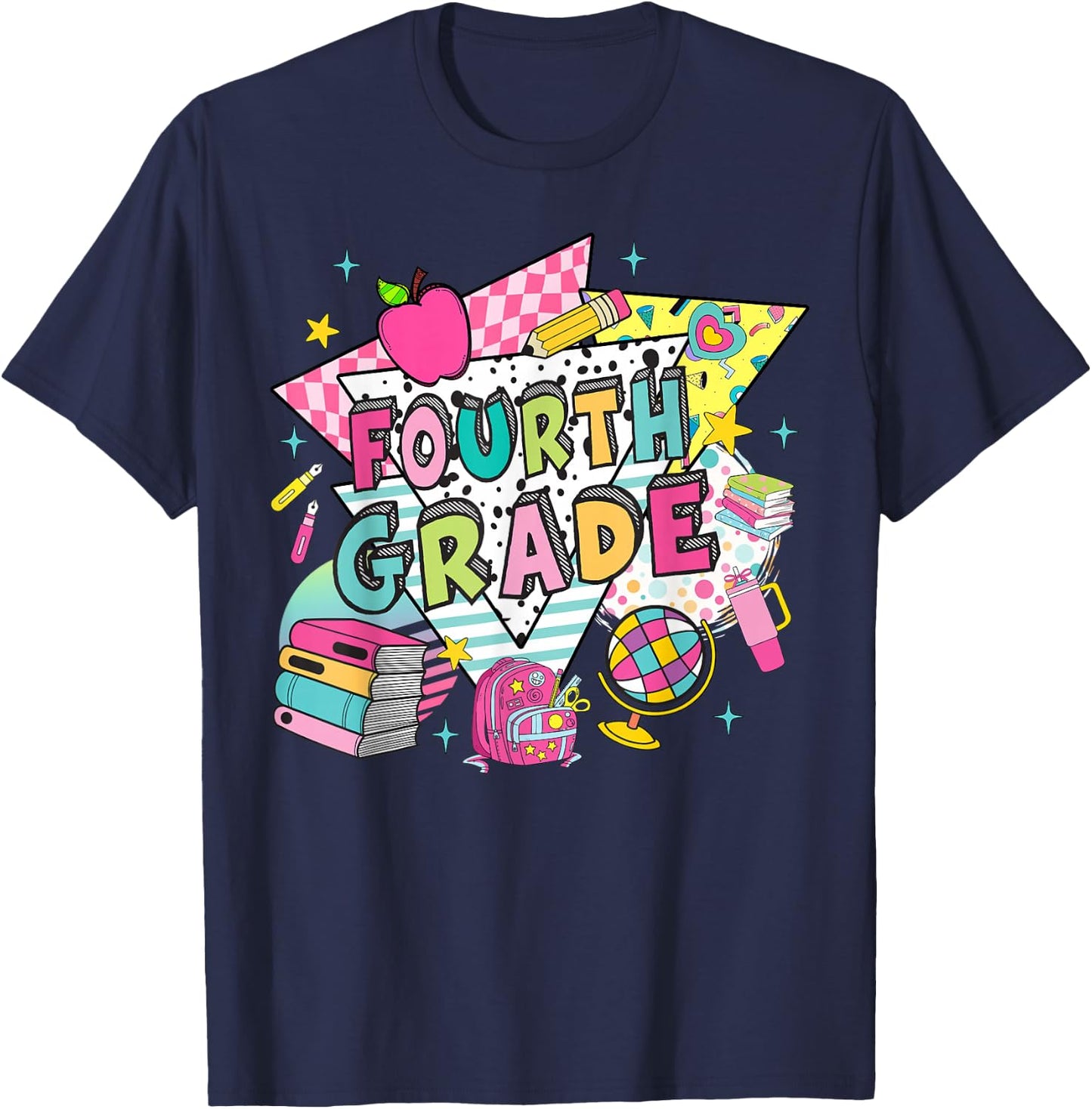 Fourth Grade Teachers Students Retro 90s Back To School T-Shirt - T-Shirt | Navy