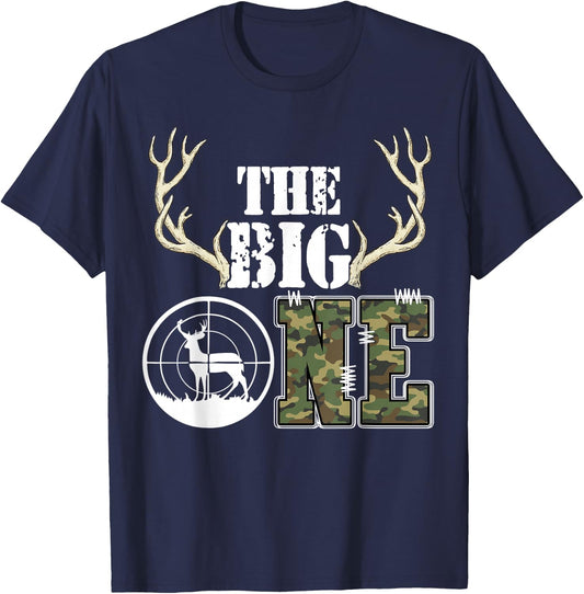 The Big One Birthday Boy Deer Hunter Camouflage 1st Birthday T-Shirt - T-Shirt | Navy