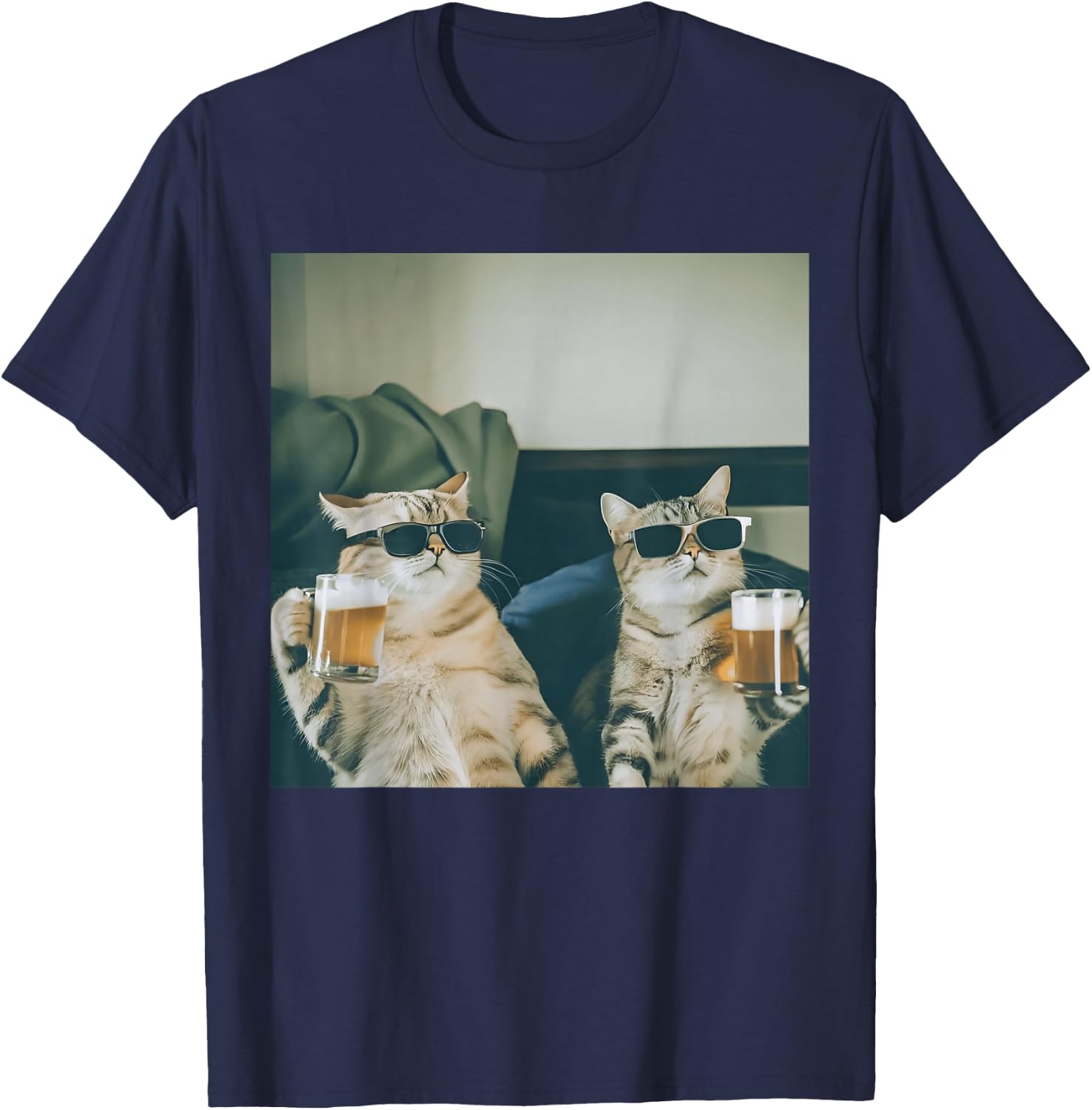 Retro Bier Katzen Foto Lustig Alkohol gekühlt Katze Party Lustig T-Shirt - T-Shirt | Navy
