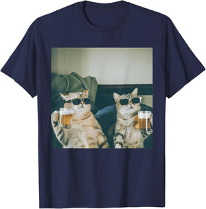 Retro Bier Katzen Foto Lustig Alkohol gekühlt Katze Party Lustig T-Shirt - T-Shirt | Navy