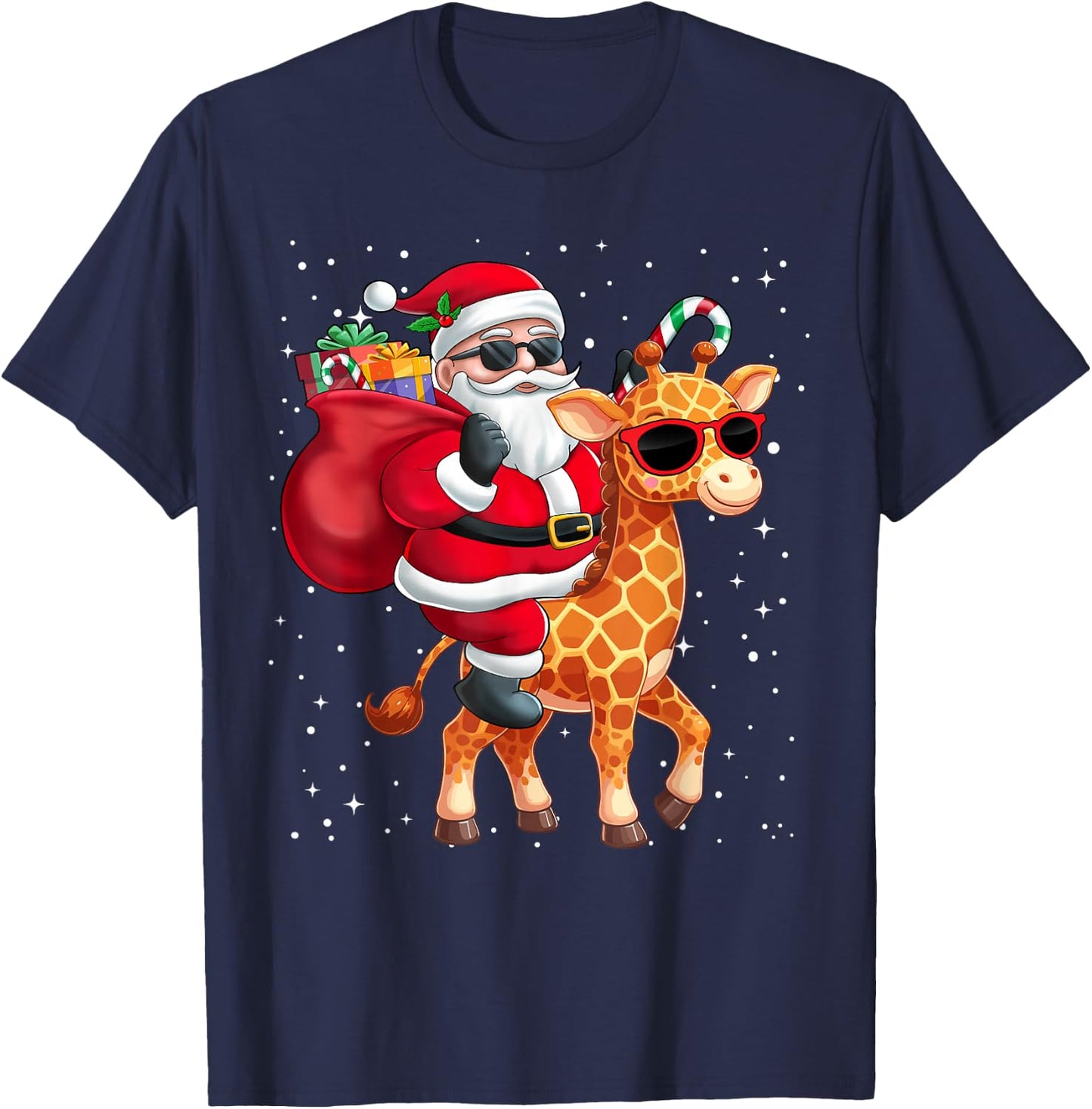 Santa Claus Riding A Giraffe Christmas Boy Girl Kids T-Shirt - T-Shirt | Navy