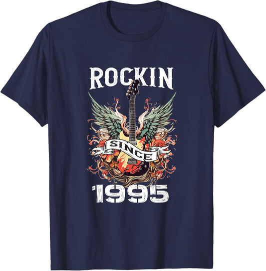 Rockin Since 1995 Classic Rock Guitar Year Of Birth Birthday T-Shirt - T-Shirt | Navy