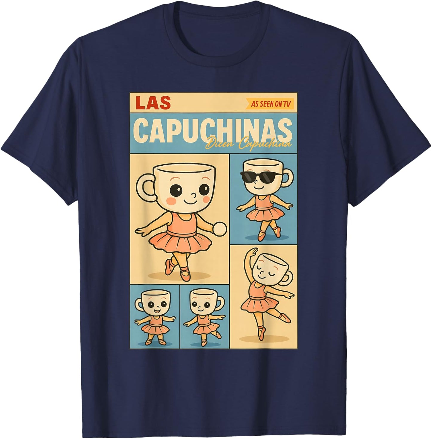 Ballerines Capuchinas Retro Brainrot Cute Kid AI Coffee Cup T-Shirt - T-Shirt | Navy