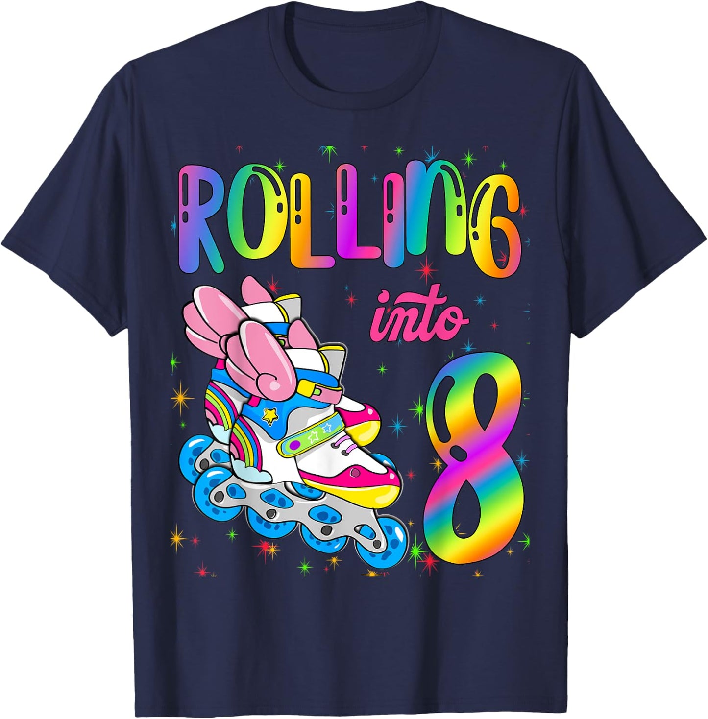 Rolling Into 8 years Let's Roll I'm Turning 8 Roller Skate T-Shirt - T-Shirt | Navy