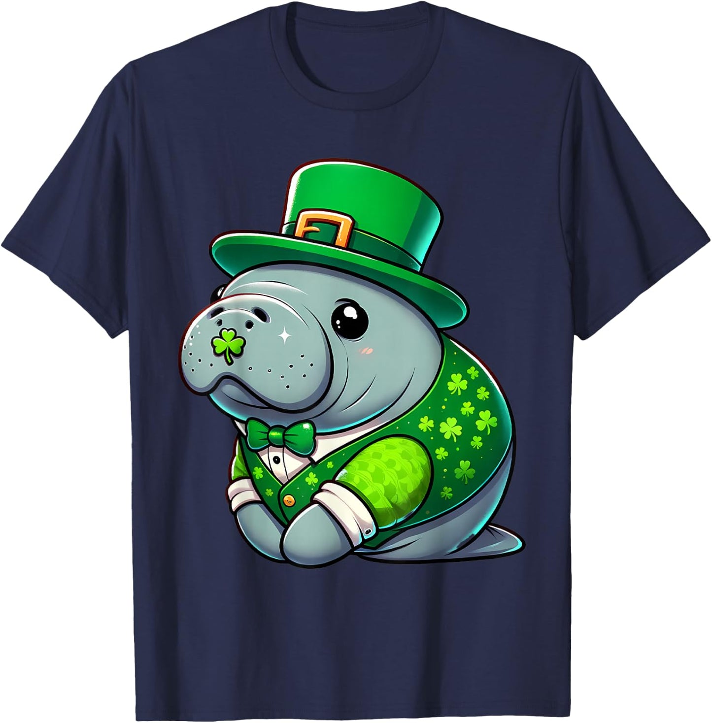 St. Patricks Day Manatee Leprechaun Men Women Kids T-Shirt - T-Shirt | Navy