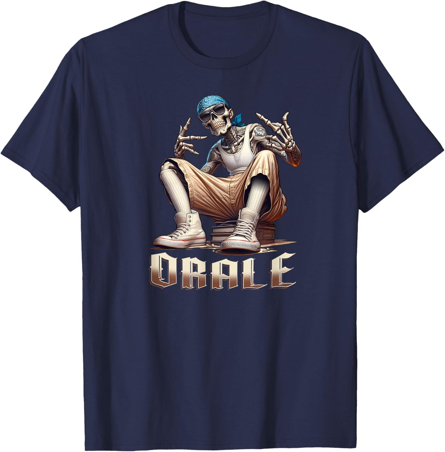 ORALE Chicano Art Cholo Chola Homie Mexican Skeleton T-Shirt - T-Shirt | Navy