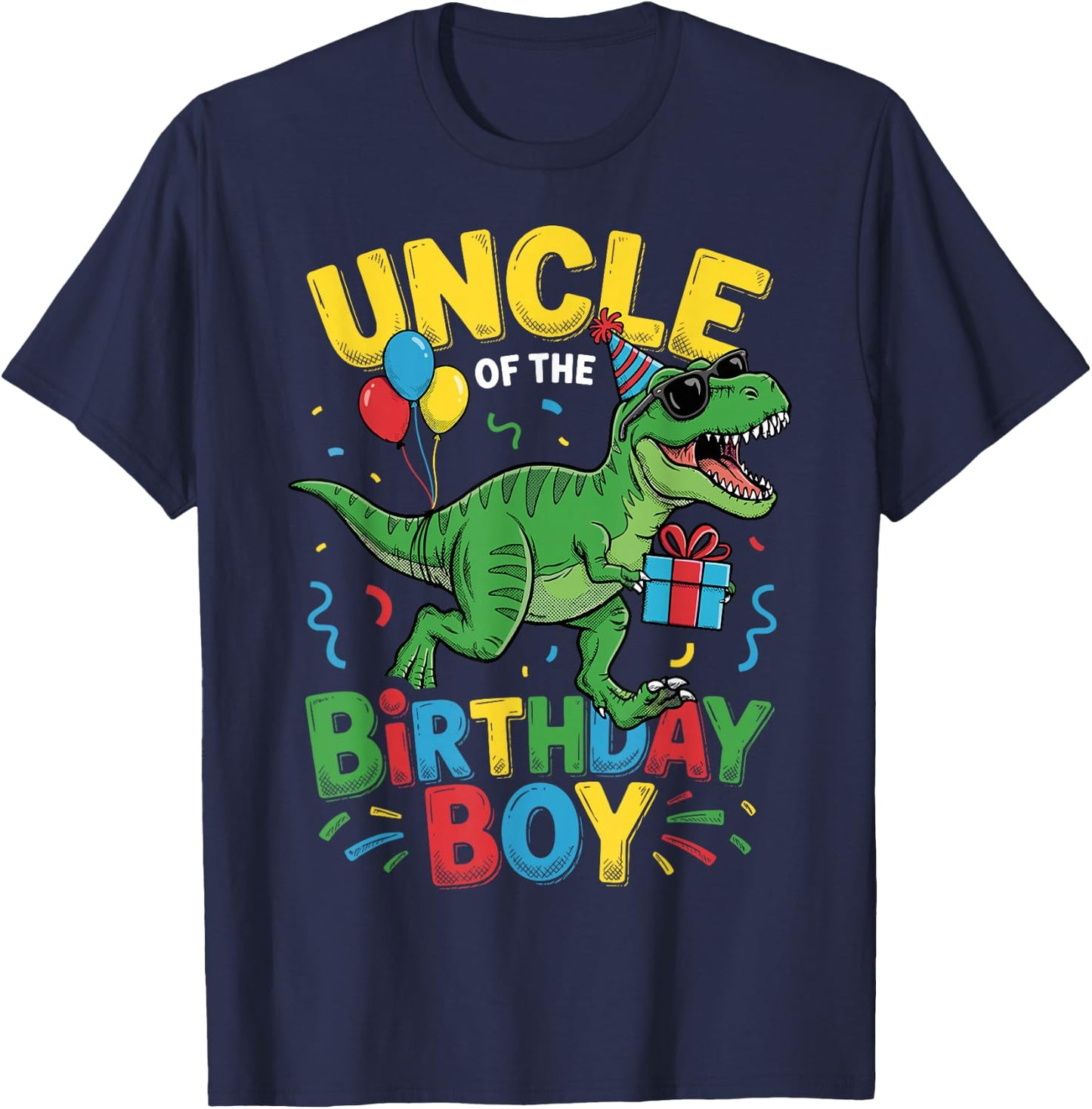Uncle of The Birthday Party Outfit Dinosaur Squad Uncle T-Shirt - T-Shirt | Navy