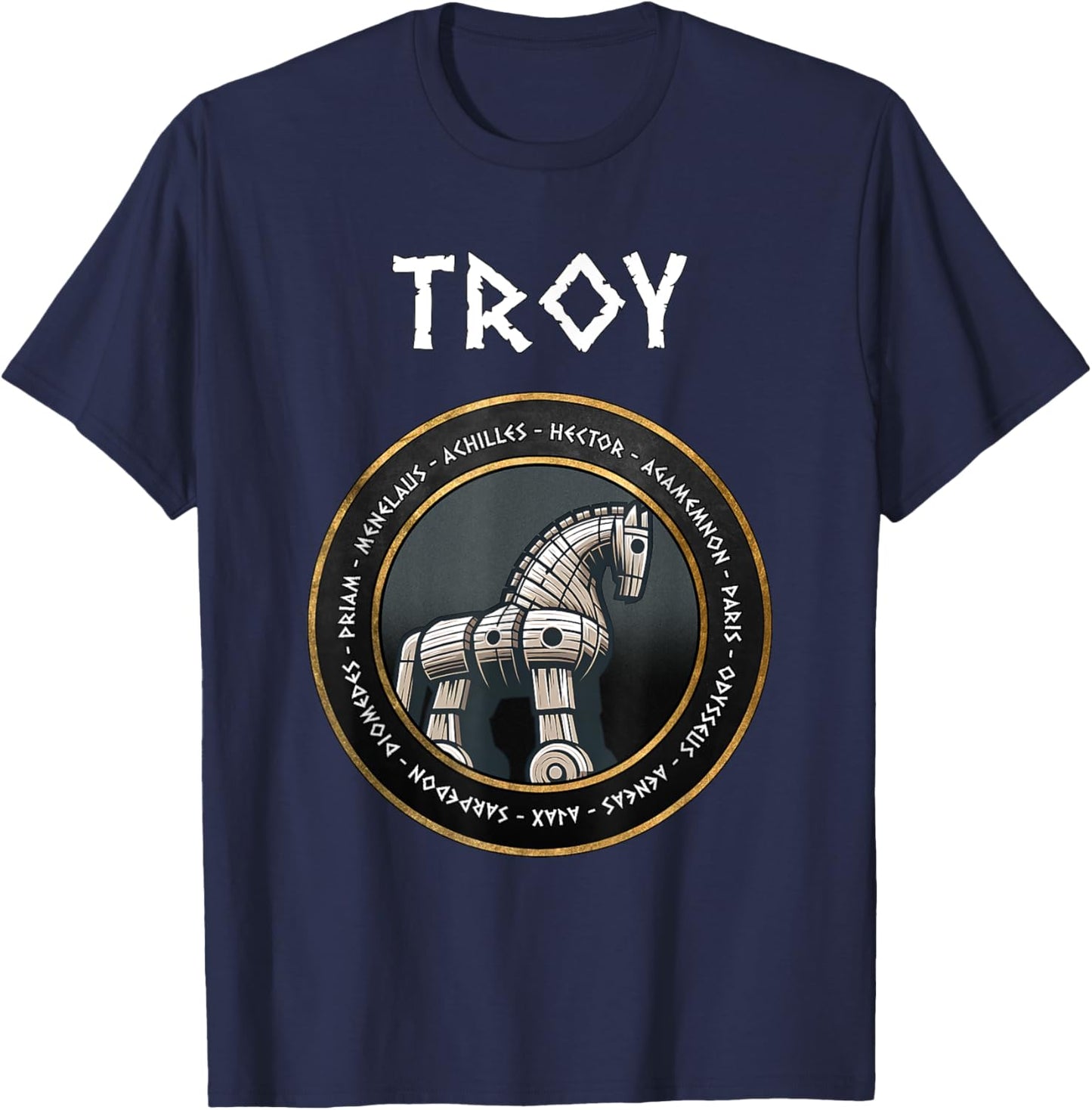 Agema Apparel The Trojan War Heroes of the Iliad Trojan Horse , Small, Black T-Shirt - T-Shirt | Navy