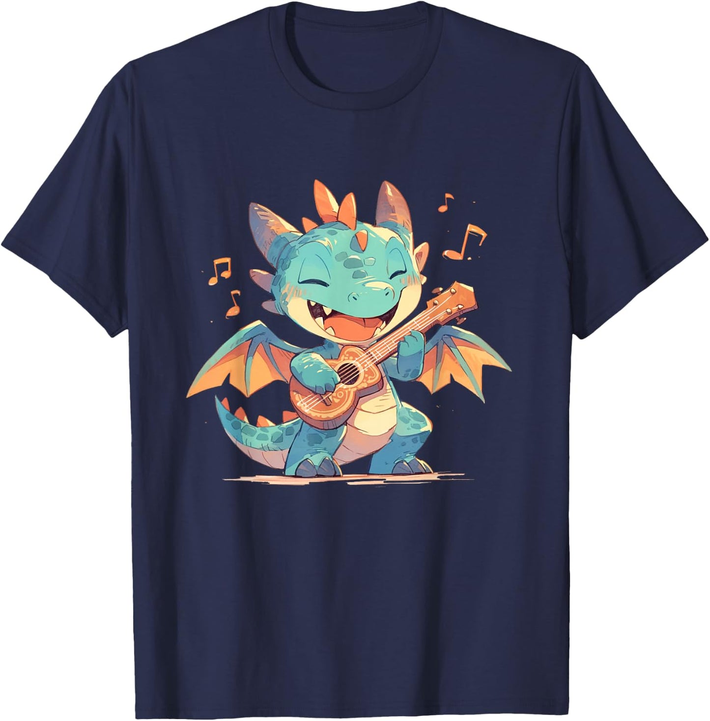 Dragon Playing Ukulele - Dragon Kawaii T-Shirt - T-Shirt | Navy