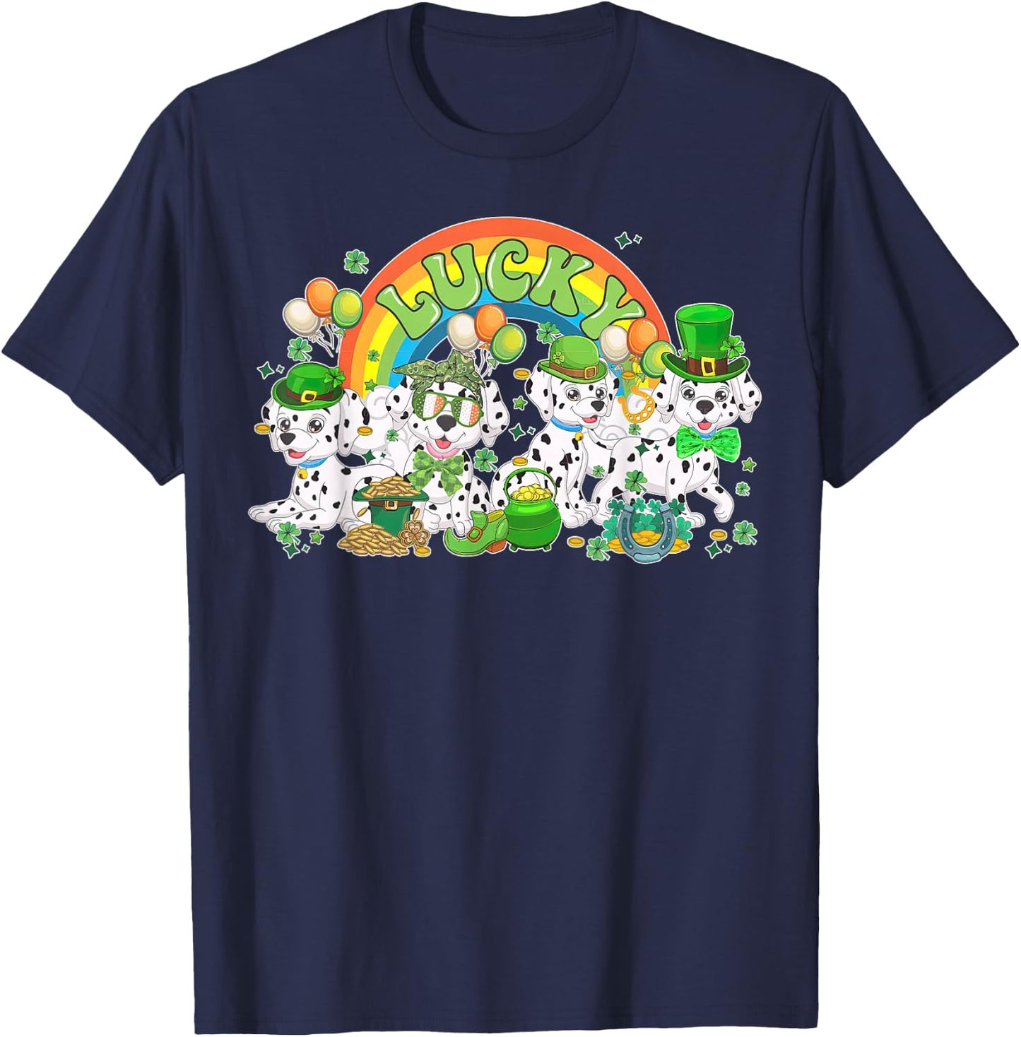 Lucky Dalmatian St Patricks Day Irish Dalmatian Dog Mom T-Shirt - T-Shirt | Navy