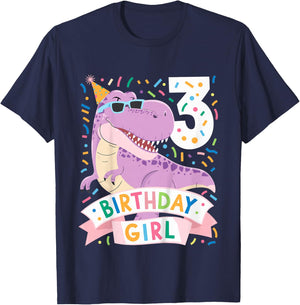 Kids 3 Year Old T Rex Dinosaur 3nd Birthday Girl T-Shirt - T-Shirt | Navy