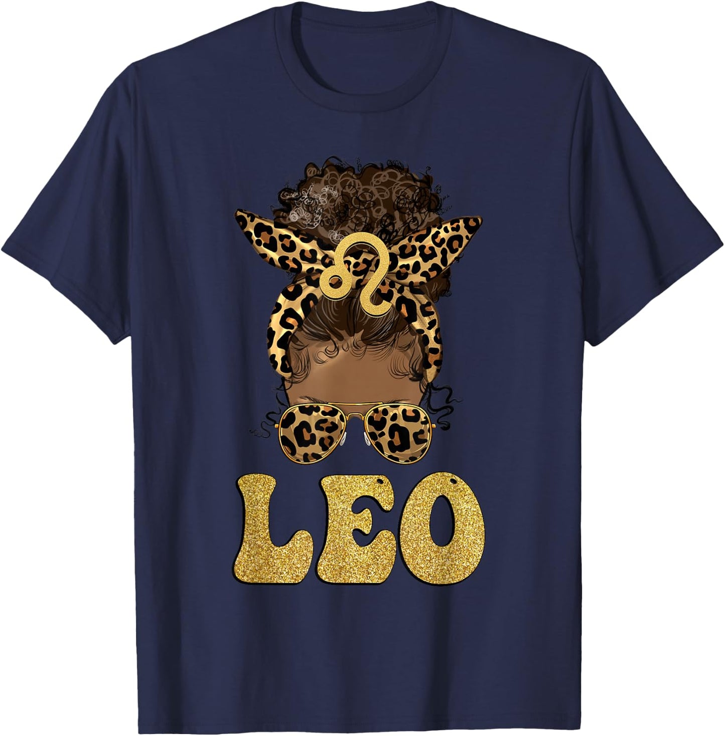 Leo Girl Afro Messy Bun African American women T-Shirt - T-Shirt | Navy