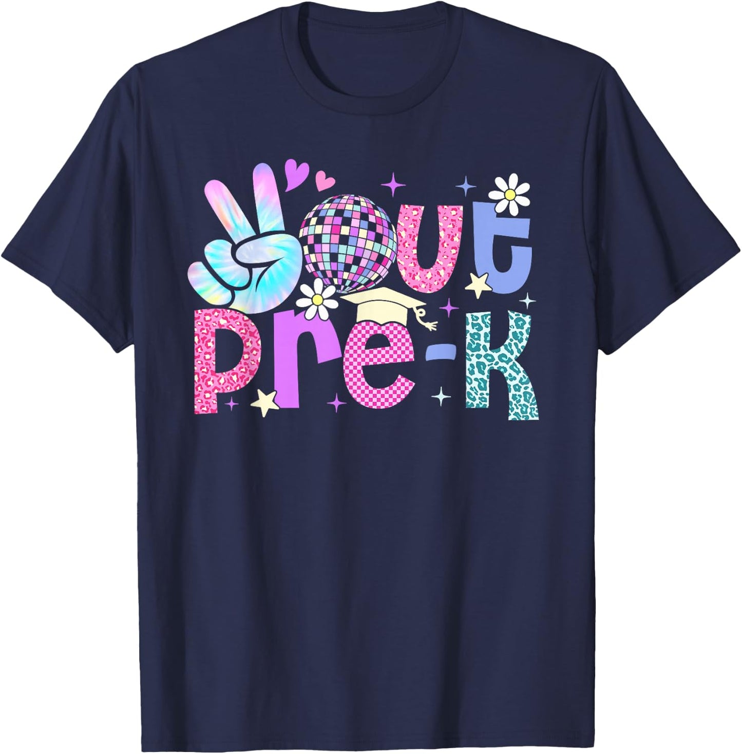 Peace Out Pre-K Last Day Of Pre-K Leopard Teacher Student T-Shirt - T-Shirt | Navy