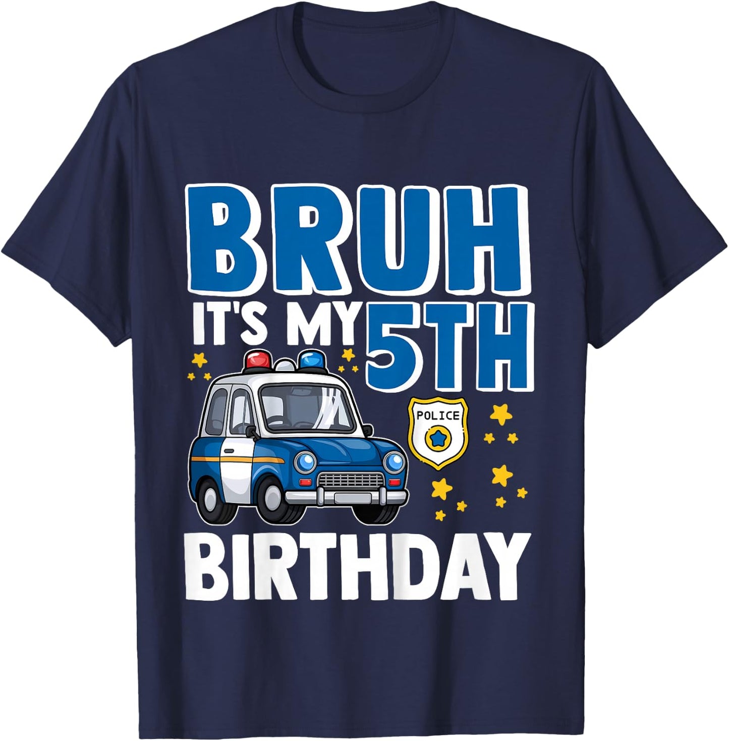 Child Five 5th Police Car Birthday Boy Police 5 Years T-Shirt - T-Shirt | Navy