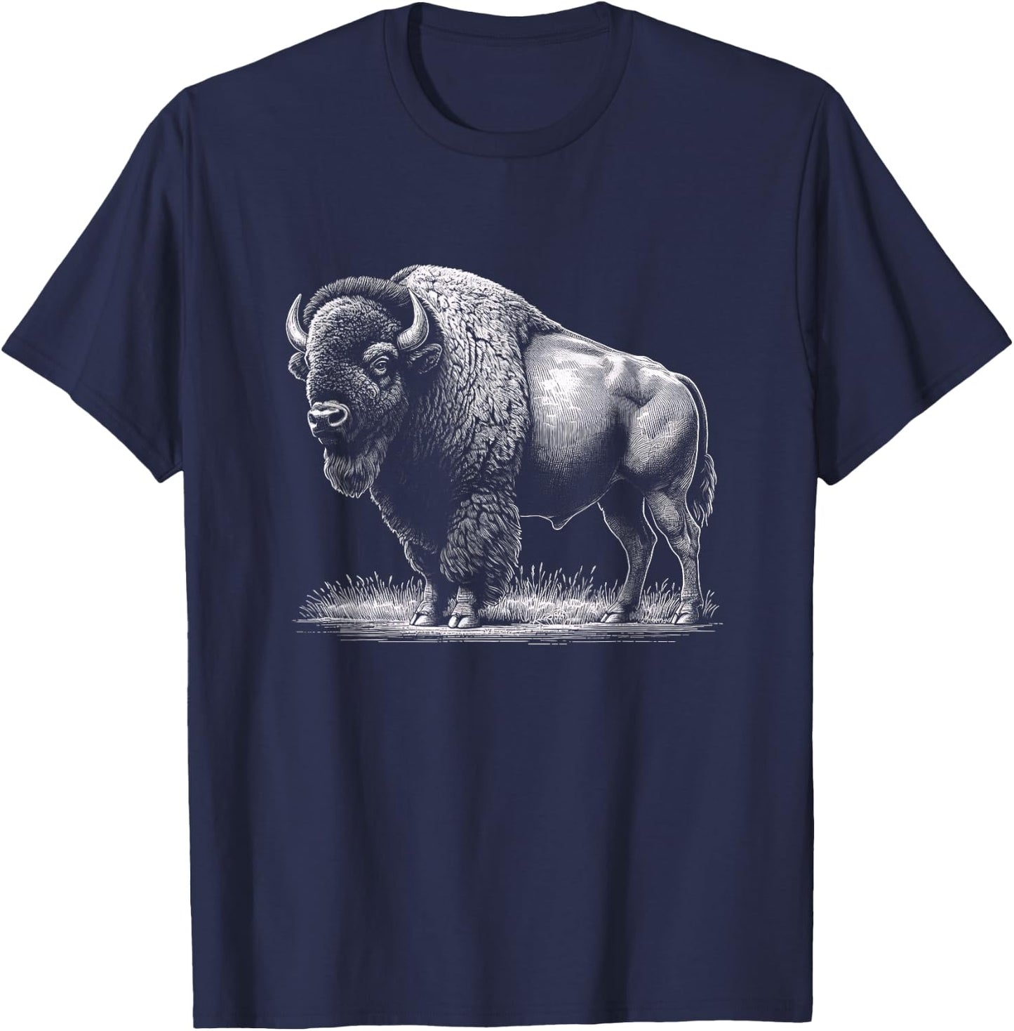 Vintage American Bison Buffalo Graphic Art Design T-Shirt - T-Shirt | Navy