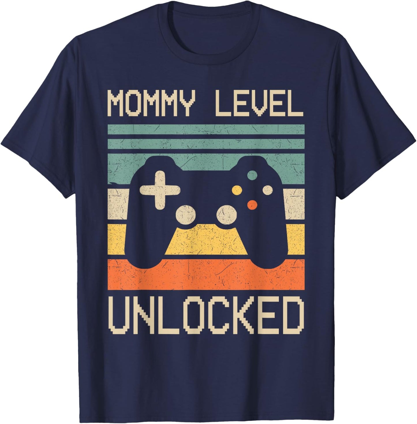 Funny New Mom Level Unlocked Leveled Up To Mommy Gaming Mom T-Shirt - T-Shirt | Navy