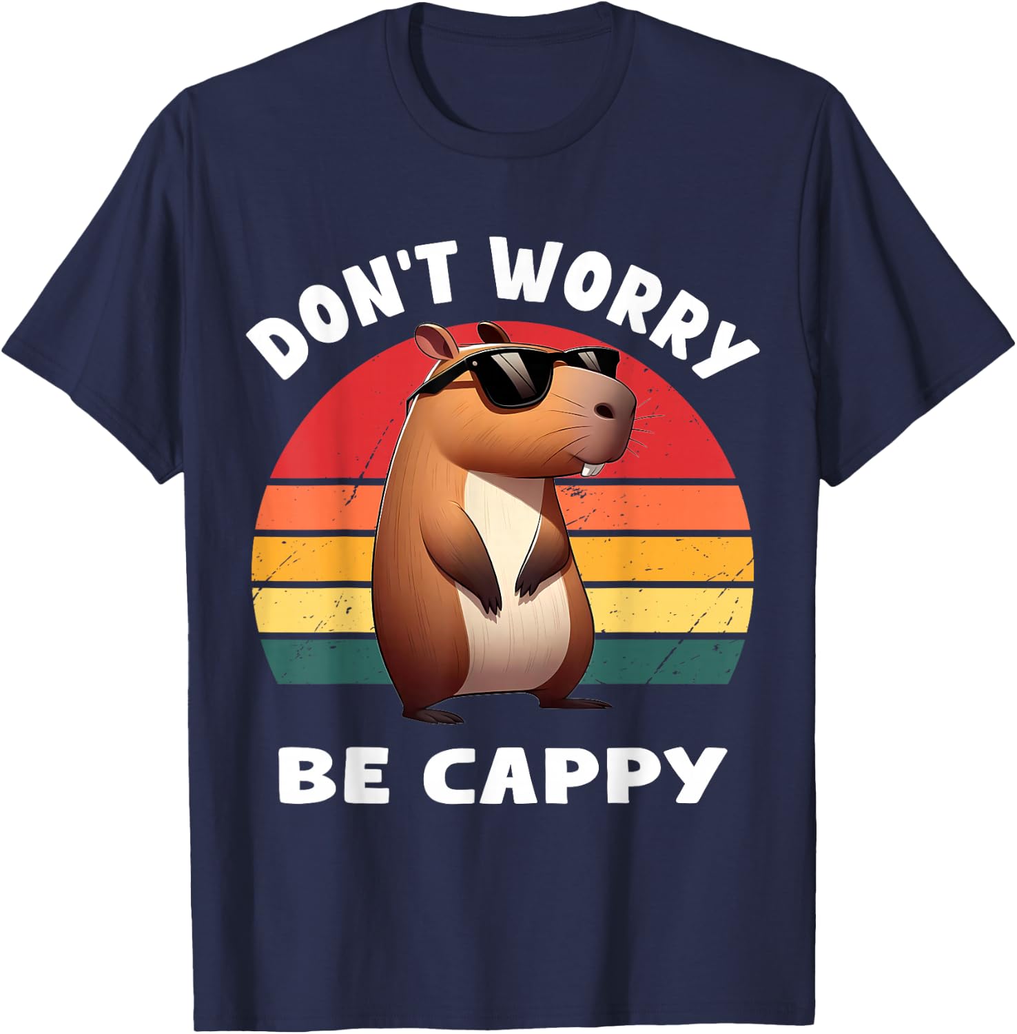 Capybara Capybara Rodent Dont Be Worry Be Capy Retro Funny Capybara , Black, S T-Shirt - T-Shirt | Navy