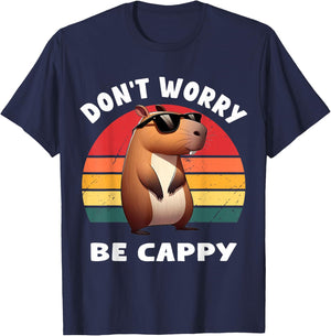 Capybara Capybara Rodent Dont Be Worry Be Capy Retro Funny Capybara , Black, S T-Shirt - T-Shirt | Navy