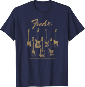 Fender Guitar Selection Variety On Display Vintage Poster , black T-Shirt - T-Shirt | Navy
