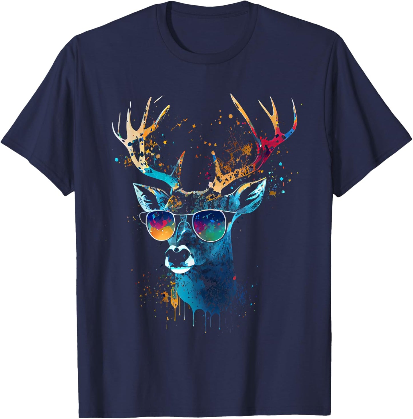 Deer Sunglasses Hunting Hunter Nature Fan Forest Hiking , black T-Shirt - T-Shirt | Navy