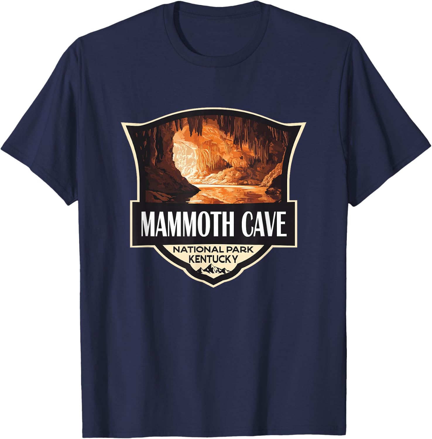 Mammoth Cave National Park Illustration Retro Badge T-Shirt - T-Shirt | Navy