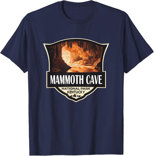 Mammoth Cave National Park Illustration Retro Badge T-Shirt - T-Shirt | Navy