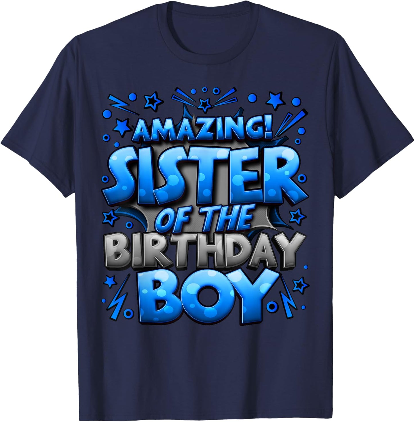 Sister of the Birthday Boy Matching Family Sister Party T-Shirt - T-Shirt | Navy