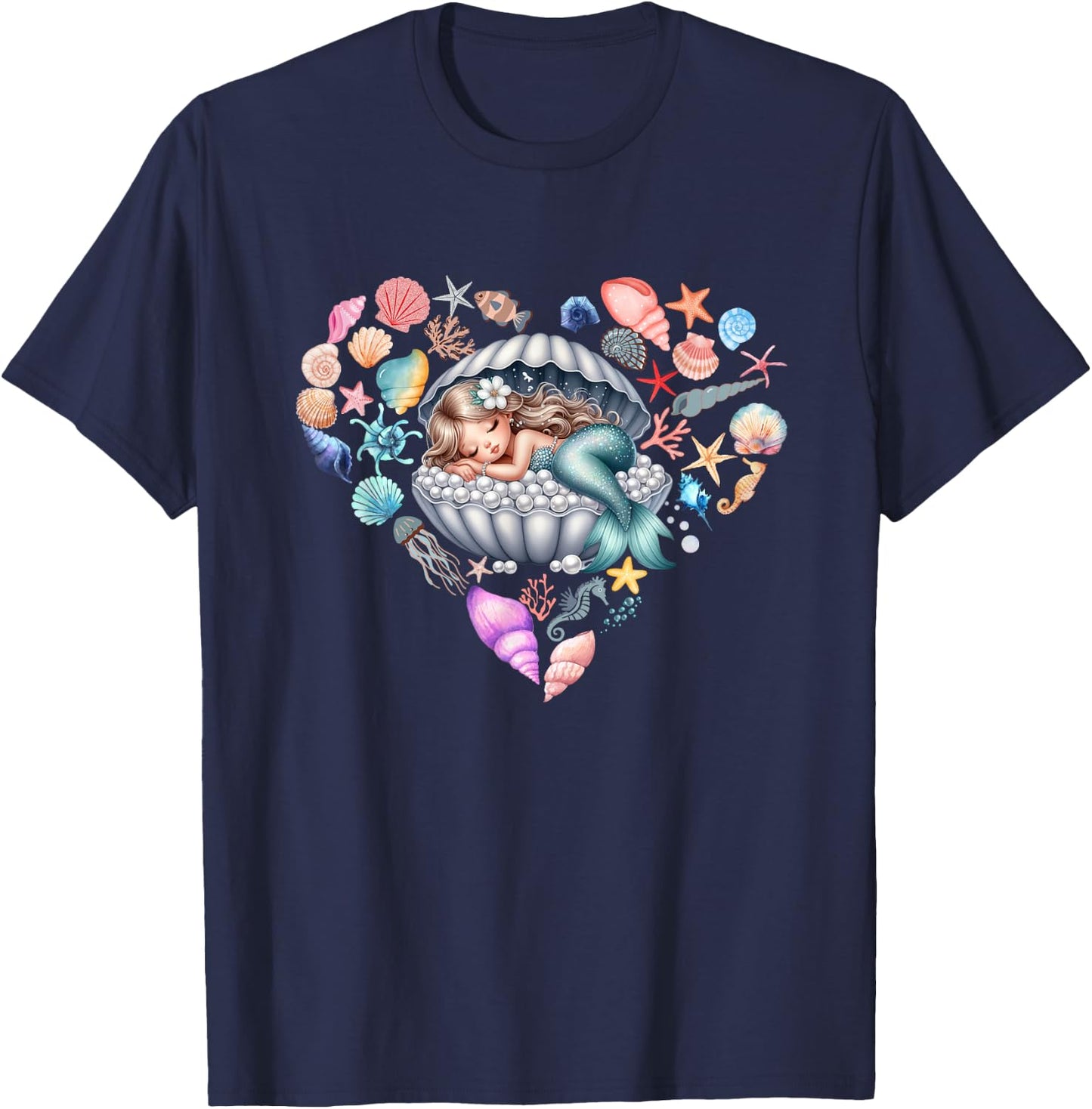 Sleeping Mermaid Underwater Love T-Shirt - T-Shirt | Navy