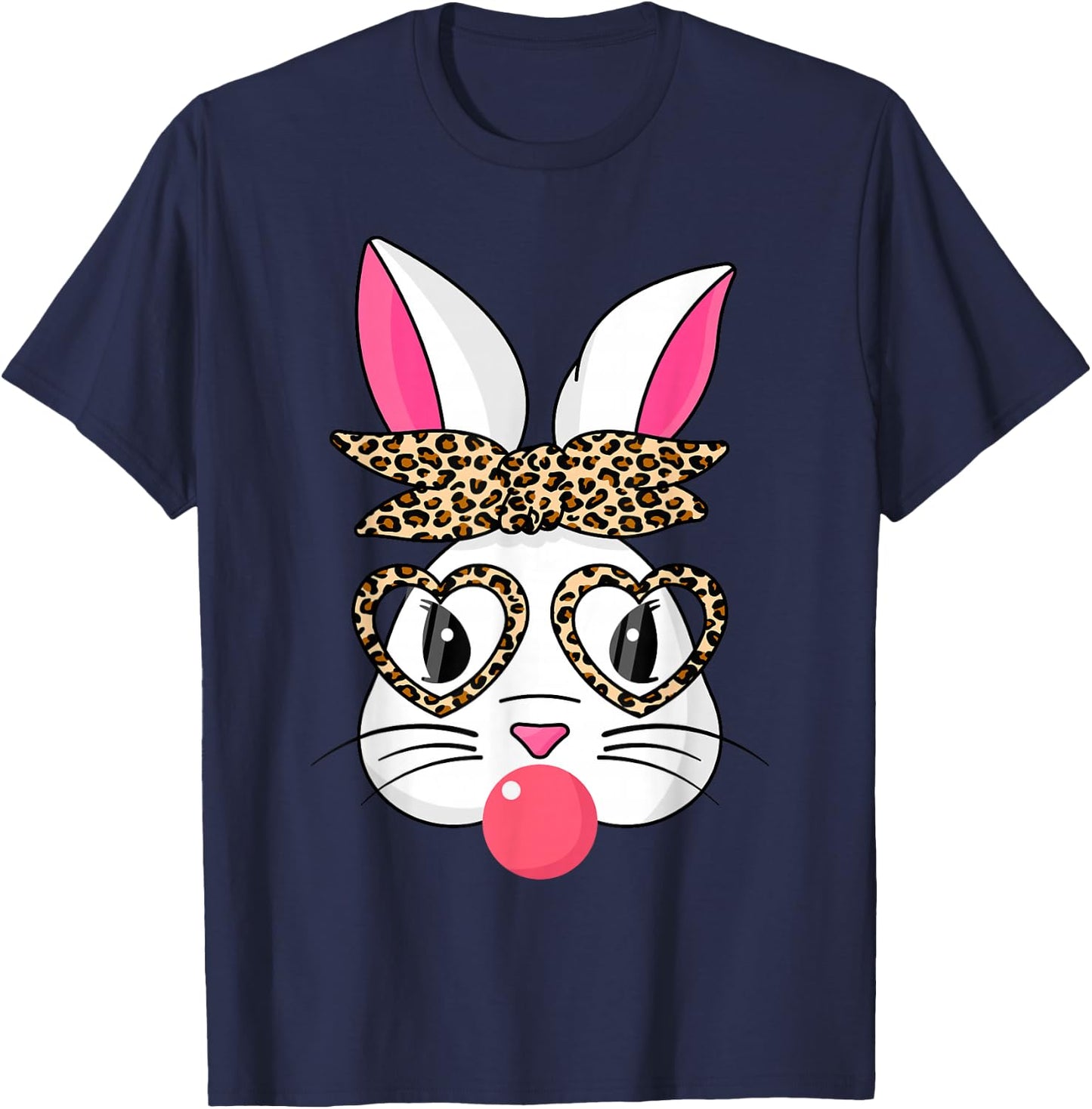 Cute Bunny With Leopard Bandana Heart Glasses Easter Day T-Shirt - T-Shirt | Navy
