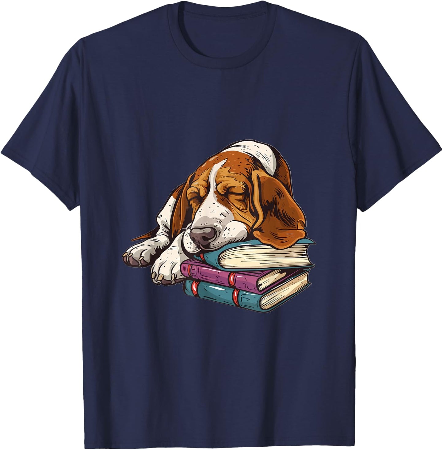 Basset Hound Books Dog Breed Graphic T-Shirt - T-Shirt | Navy