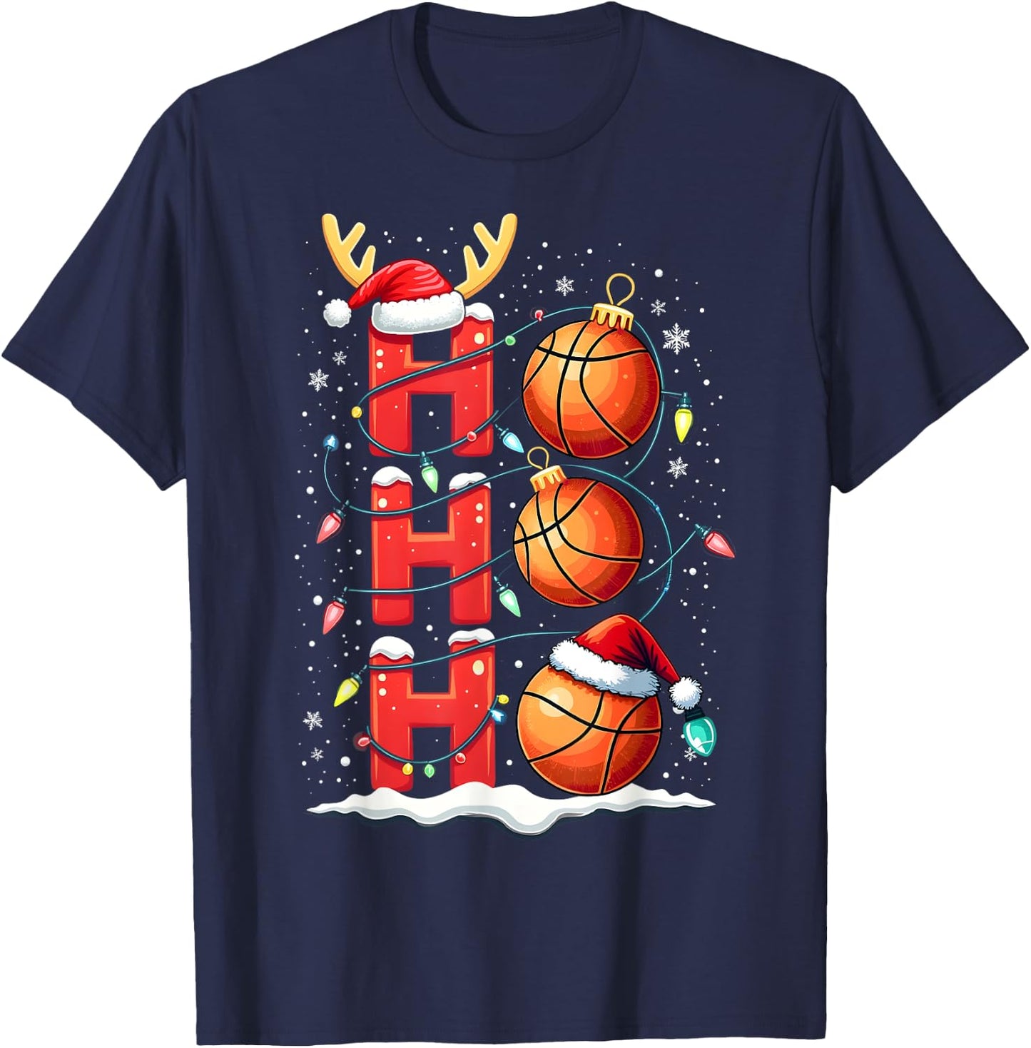 Christmas Basketball Ho Ho Sports Christmas Basketball Boys Kids , Black, S T-Shirt - T-Shirt | Navy