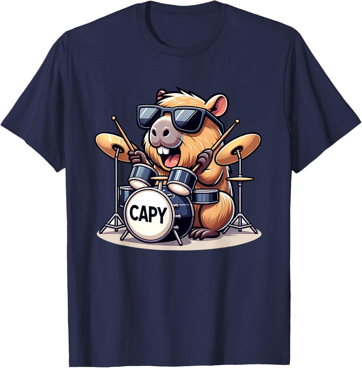 Lustige Capybara spielt Schlagzeug Kinder Junge Mädchen T-Shirt - T-Shirt | Navy