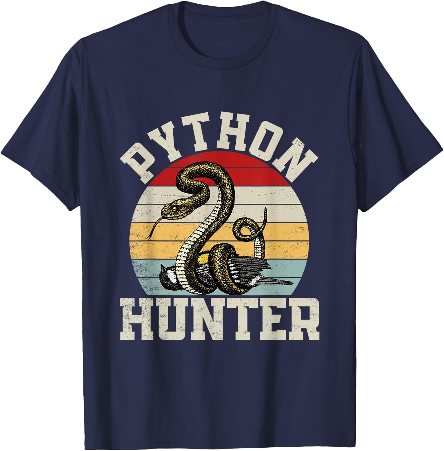 Python Hunter Florida Snake Vintage Retro Sunset T-Shirt - T-Shirt | Navy