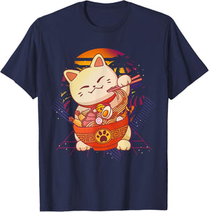 Ramen Cat Anime T-Shirt - T-Shirt | Navy