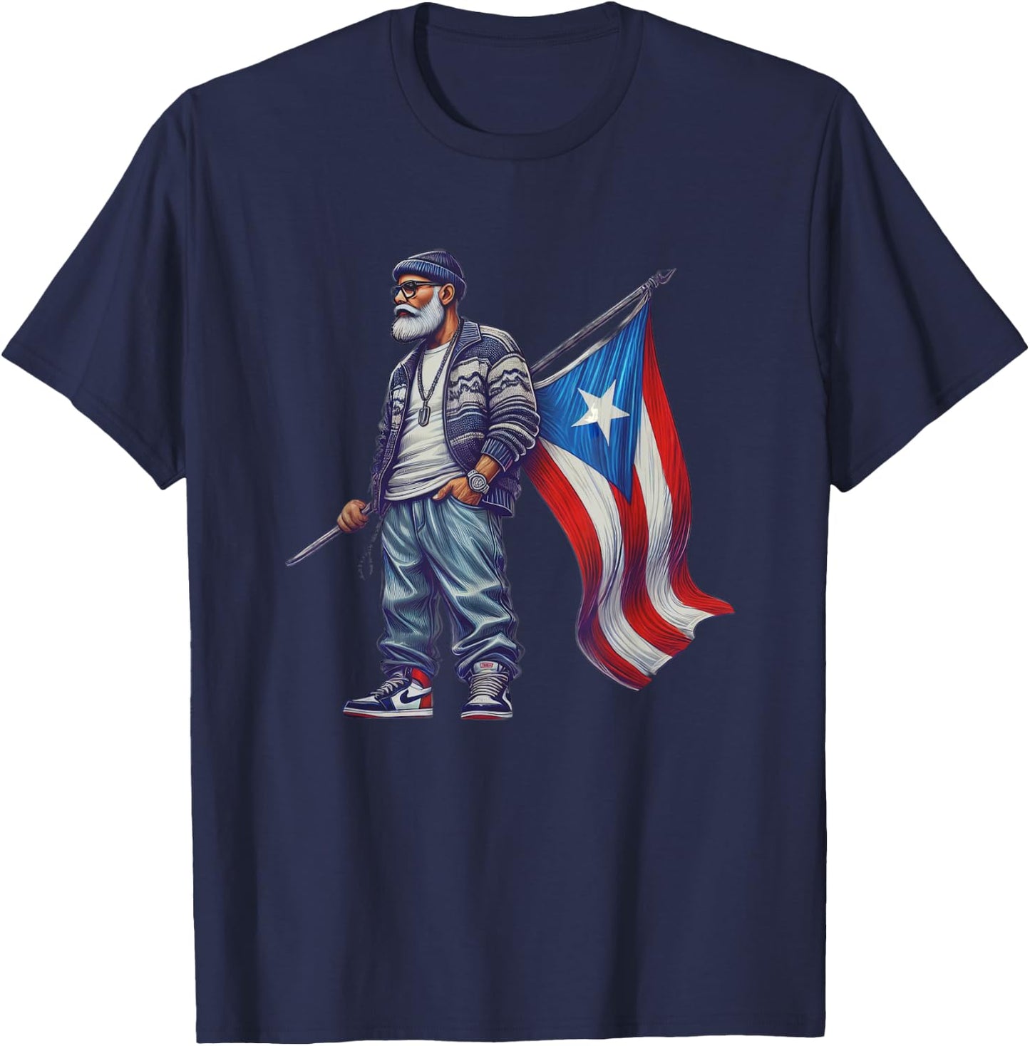 Abuelo Boricua Grandpa Puerto Rican Flag Fathers Day Style T-Shirt - T-Shirt | Navy