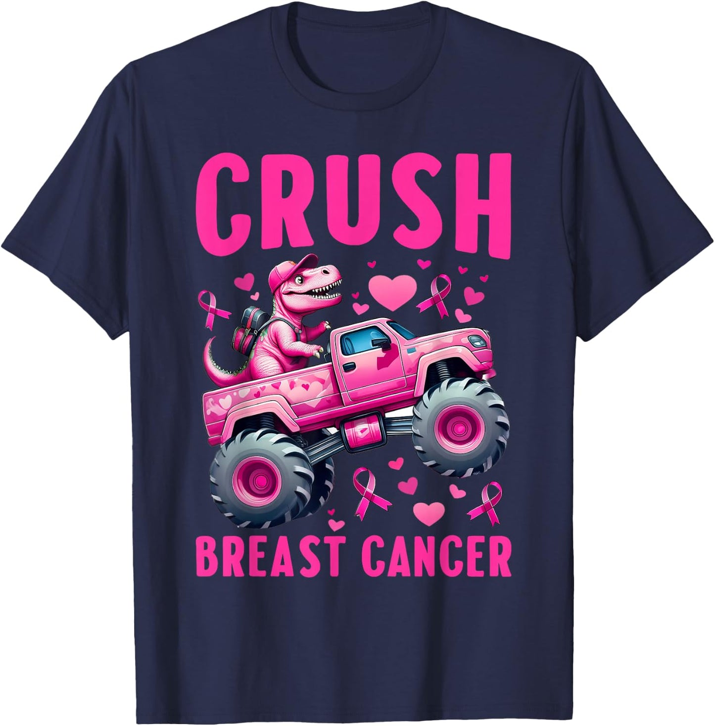 Crush Breast Cancer Awareness Monster Truck Toddler Boy Kids T-Shirt - T-Shirt | Navy