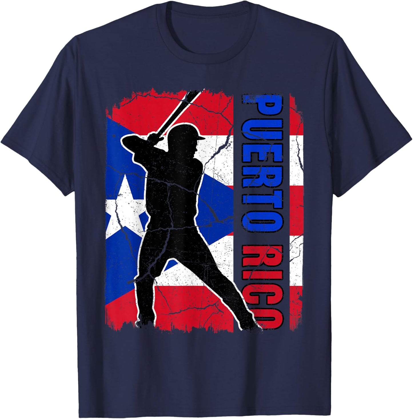 Puerto Rican Baseball Player Puerto Rico Flag Baseball Fans T-Shirt - T-Shirt | Navy
