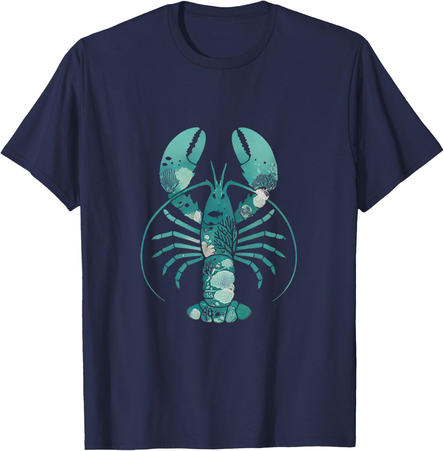Teal Blue Lobster Sea Animal Silhouette Marine Life Vintage T-Shirt - T-Shirt | Navy