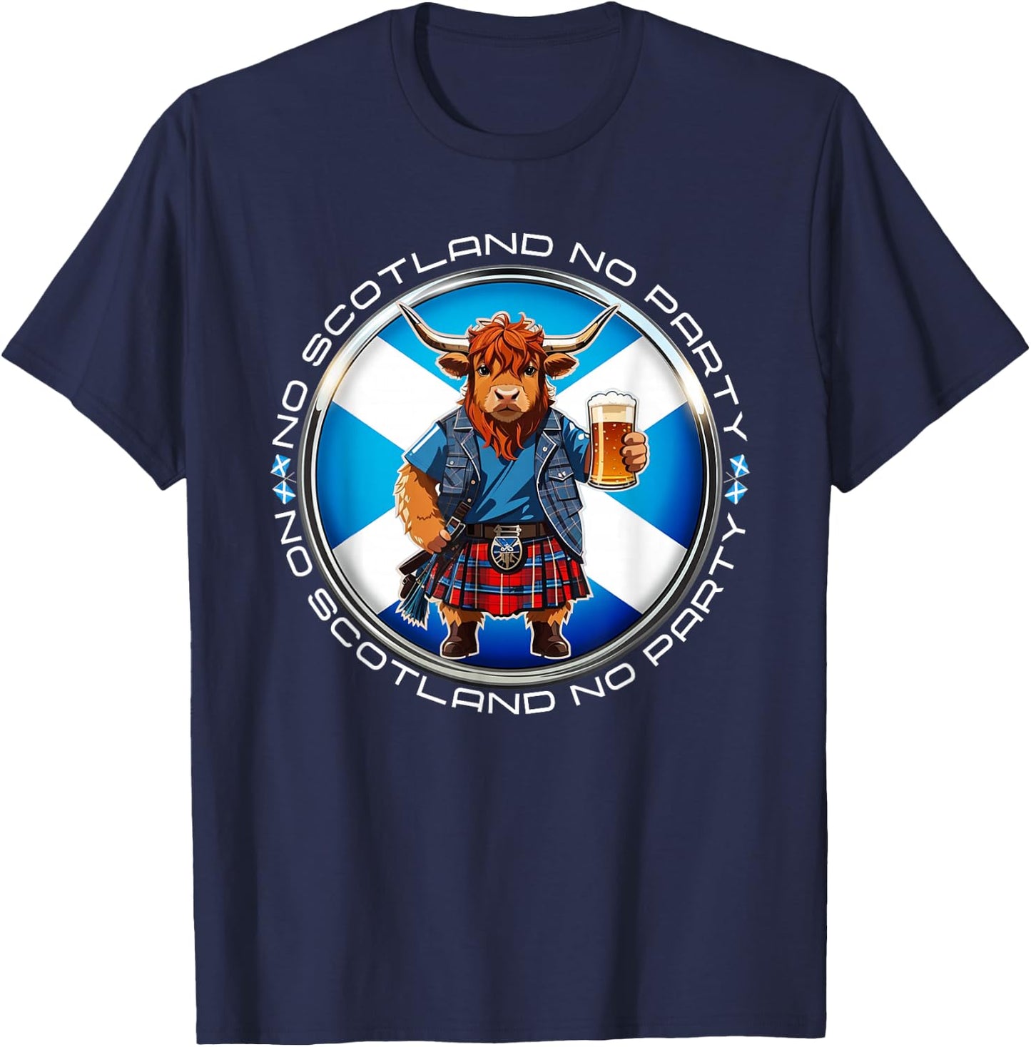 No Scotland No Party Scottish Pride Scotland Highland Cow T-Shirt - T-Shirt | Navy