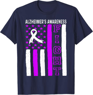 Alzheimer's Awareness Month USA Flag Purple Ribbon T-Shirt - T-Shirt | Navy