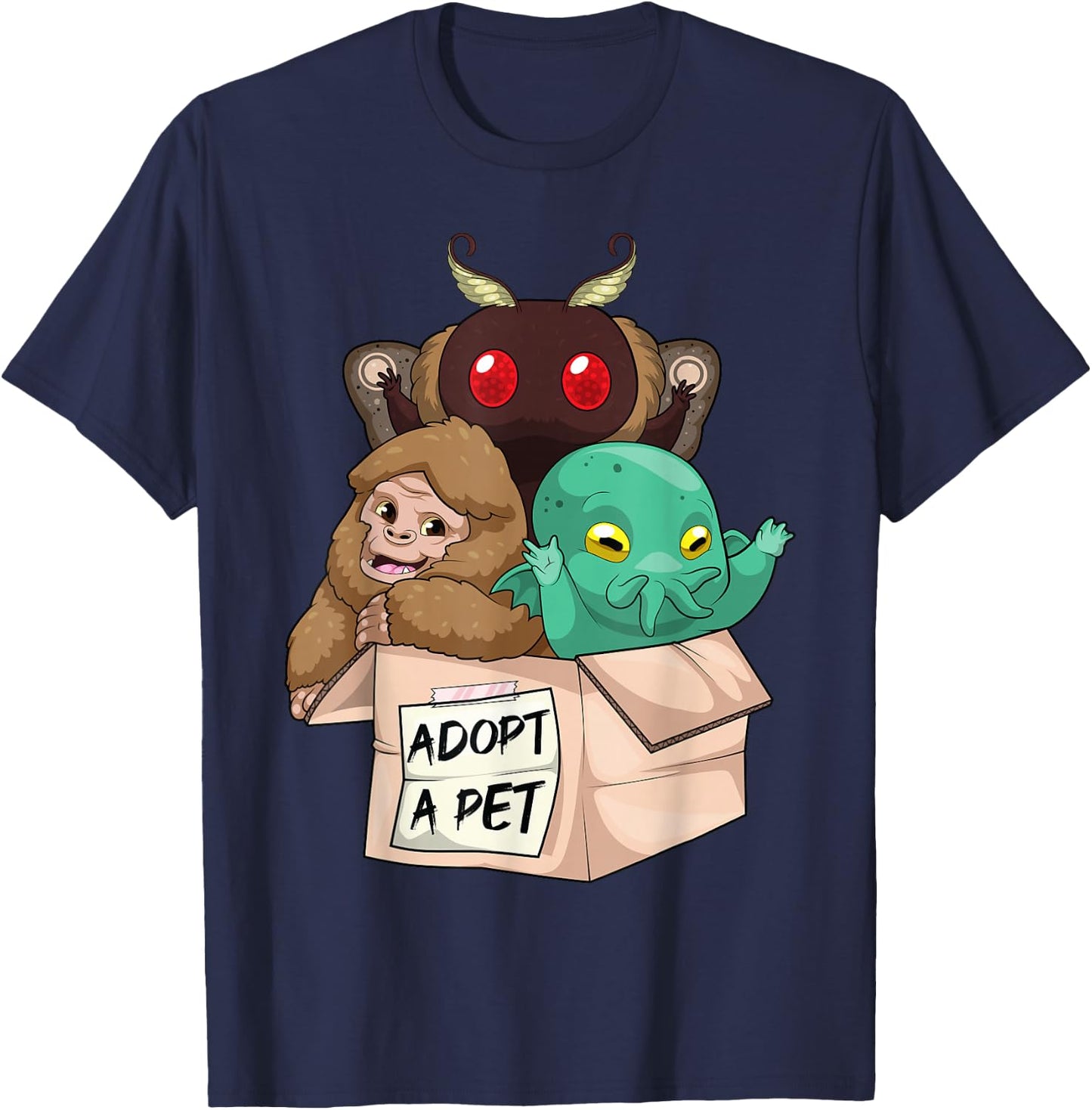 Adopt A Pet Shirt Creepy Monsters Bigfoot Mothman T-Shirt - T-Shirt | Navy