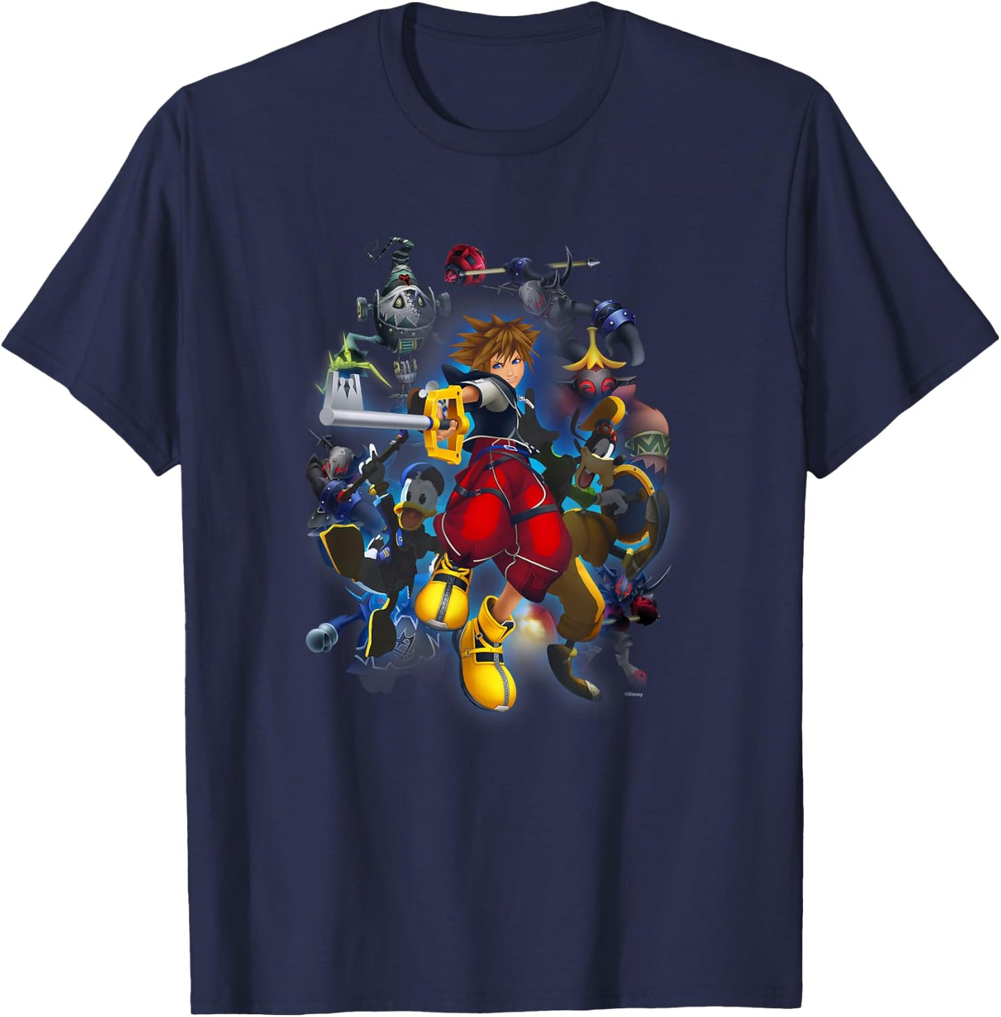 Disney Kingdom Hearts Sora Surrounded Vintage Hero Poster T-Shirt - T-Shirt | Navy